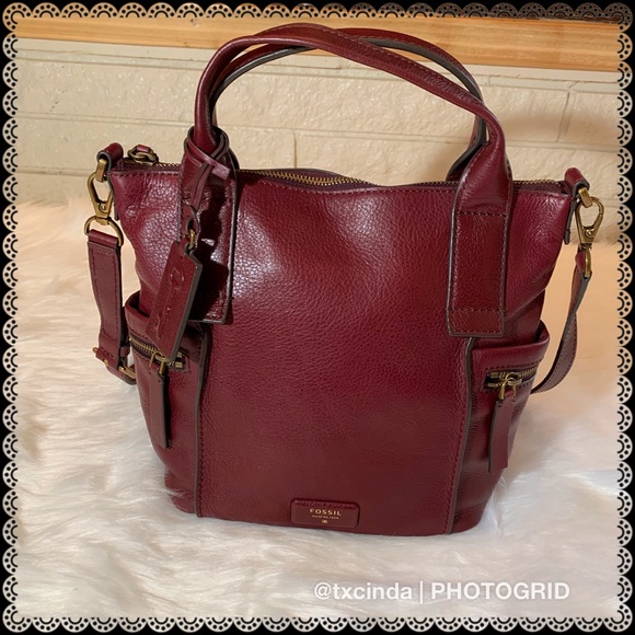 Fossil Handbags - FOSSIL Medium Wine Emerson Medium Leather Satchel